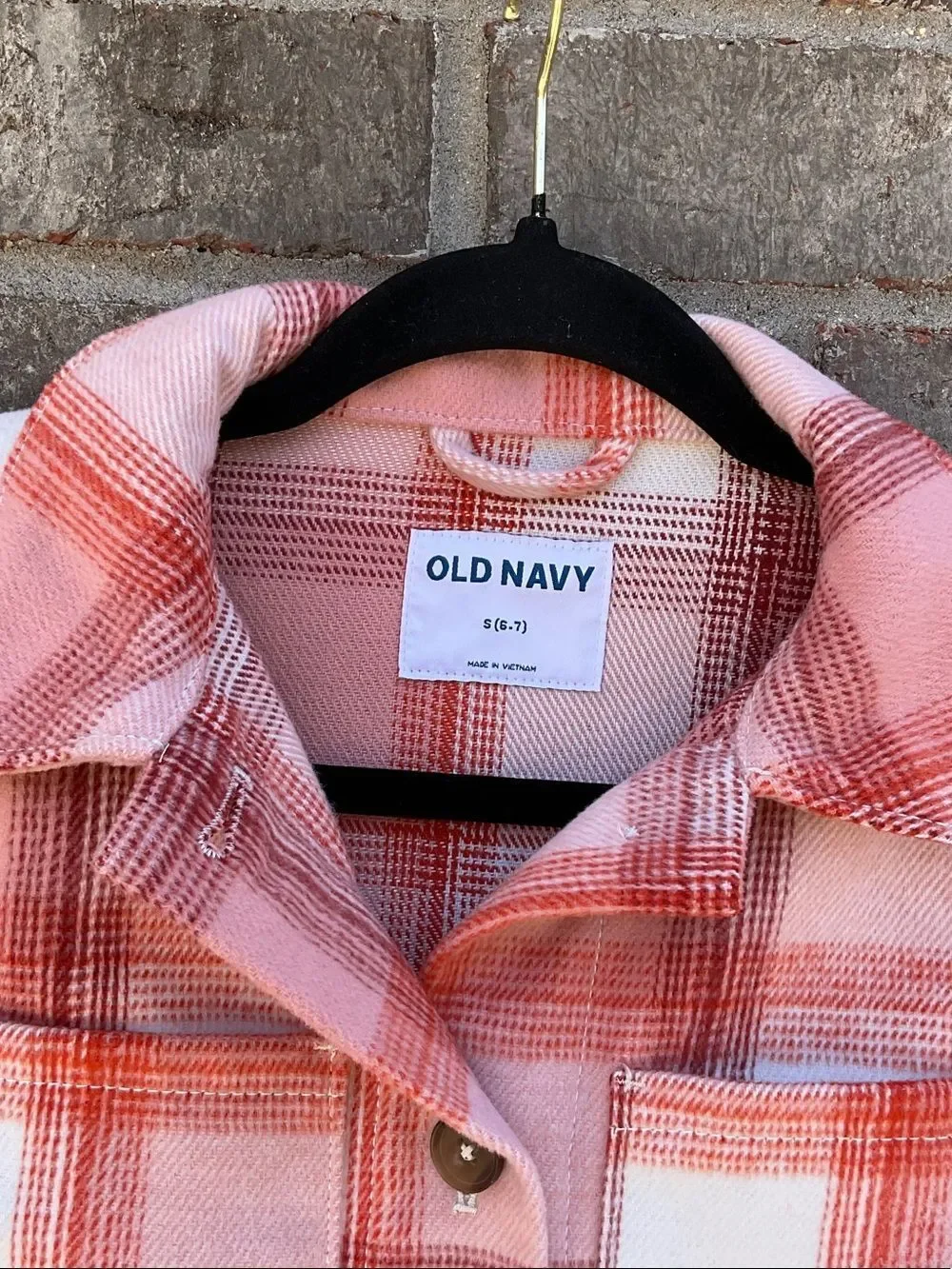 Take 50% OFF- Old Navy Coral and Orange Plaid Button-Front Shacket, Size-6
